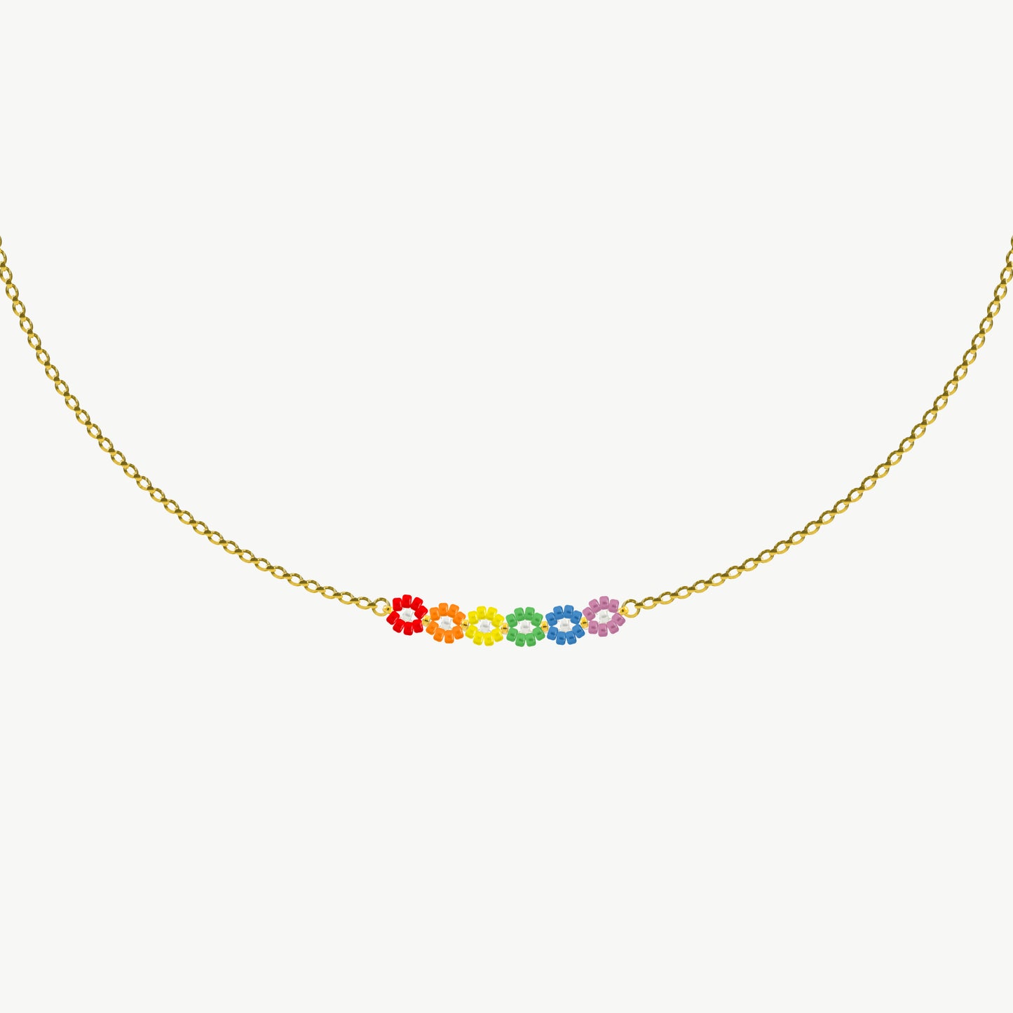 Collana oro con margherite arcobaleno